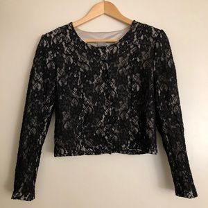 Cropped pink and black lace business jacket